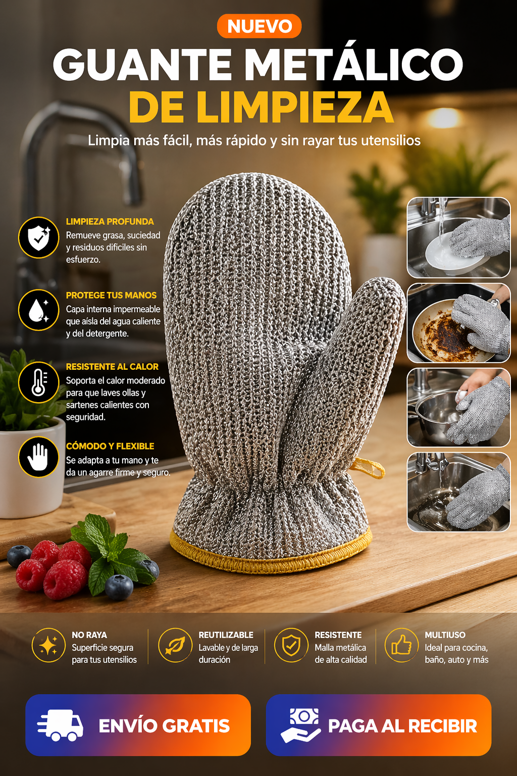 Guante Metálico de Limpieza Premium | No Raya + Resistente al Calor + Envío Gratis