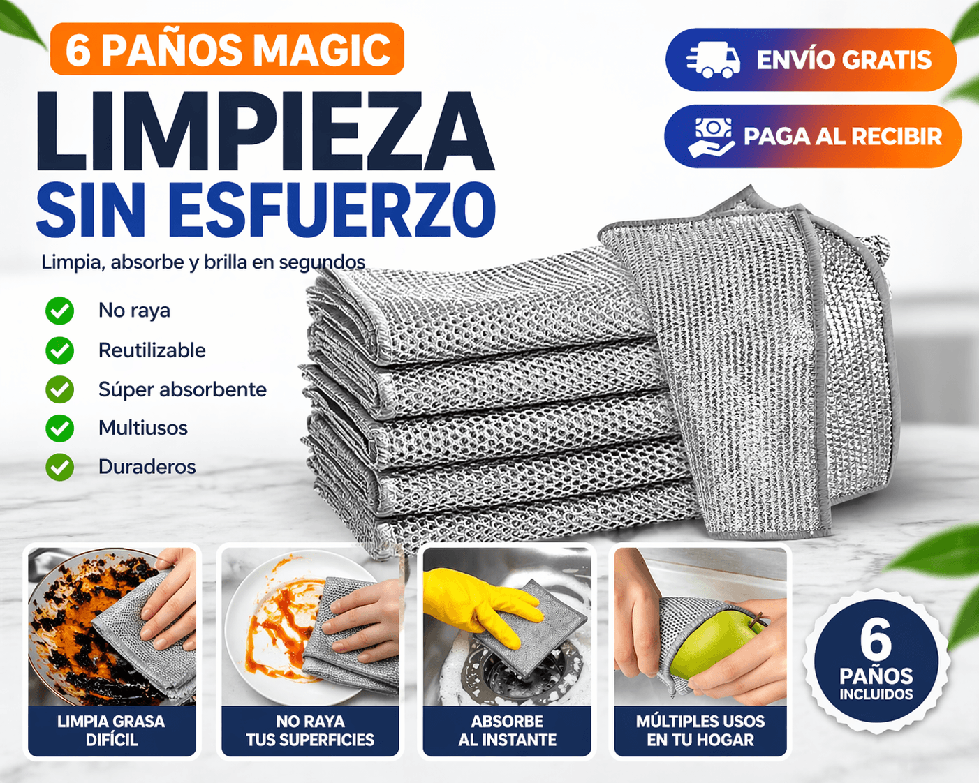 Paños Magic Multiuso x6 | Limpia Sin Rayar + Envío Gratis