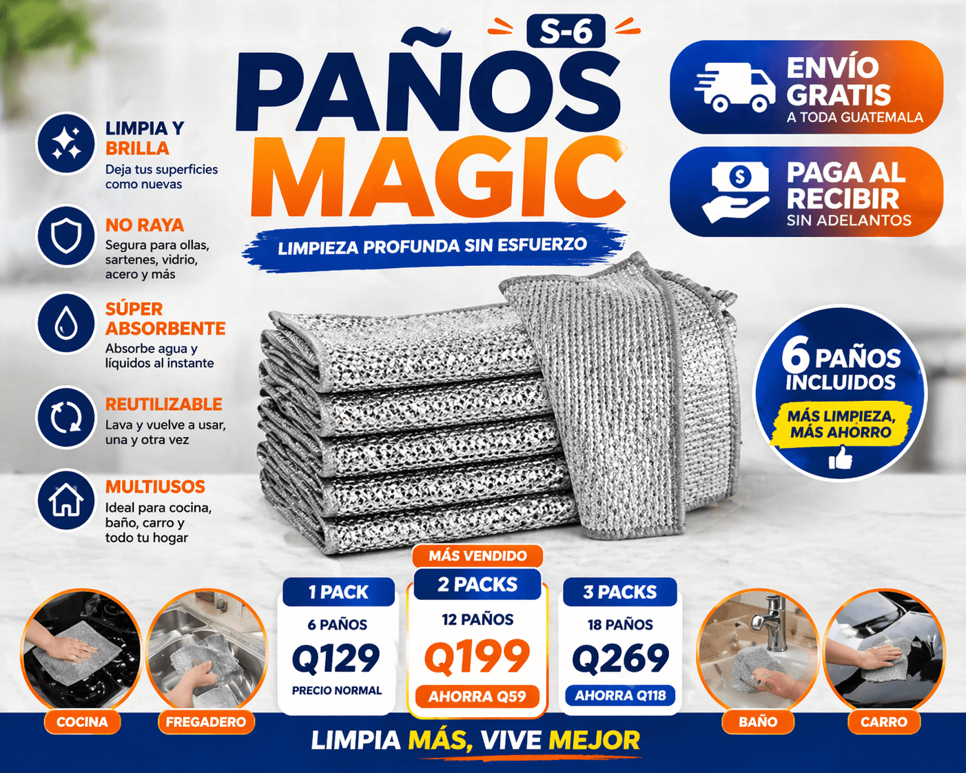 Paños Magic Multiuso x6 | Limpia Sin Rayar + Envío Gratis